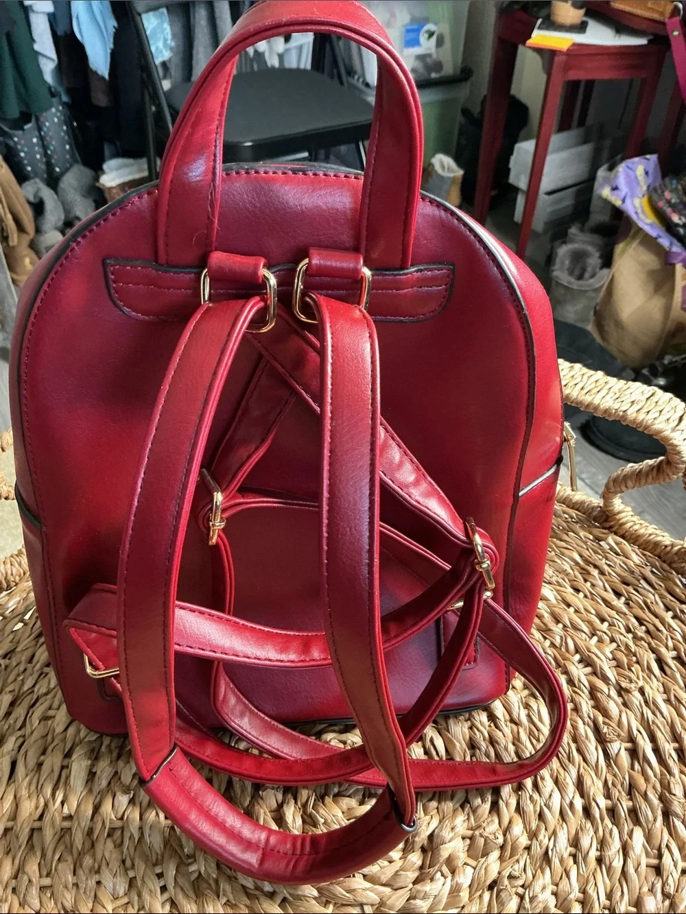 Compact Red Leather Backpack - Sleek Everyday Carry